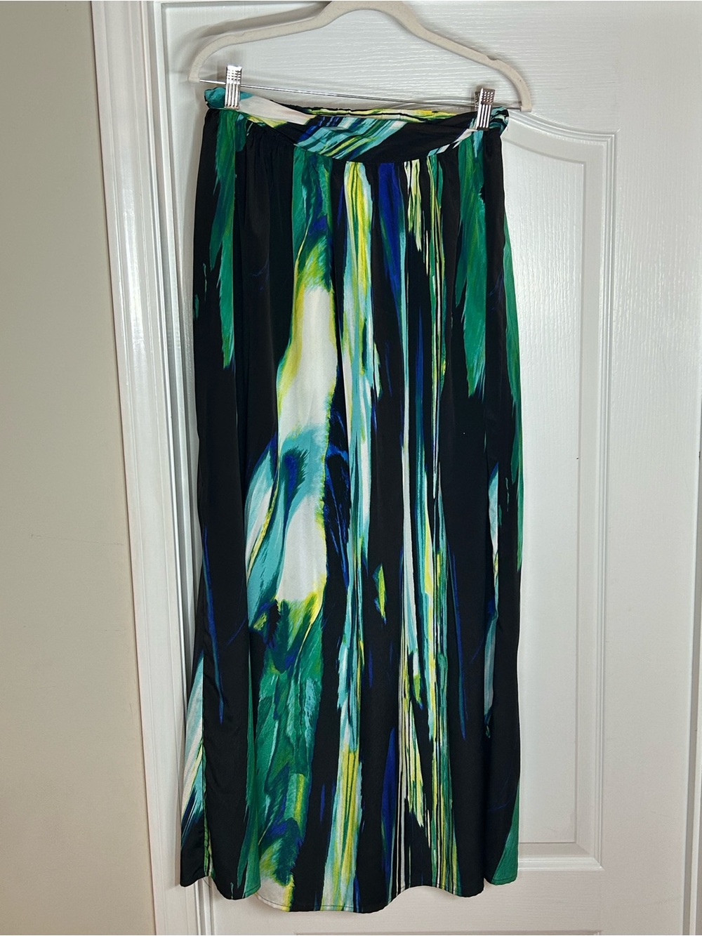 Worthington Black Maxi Skirt with Green, Blue & White Abstract Print